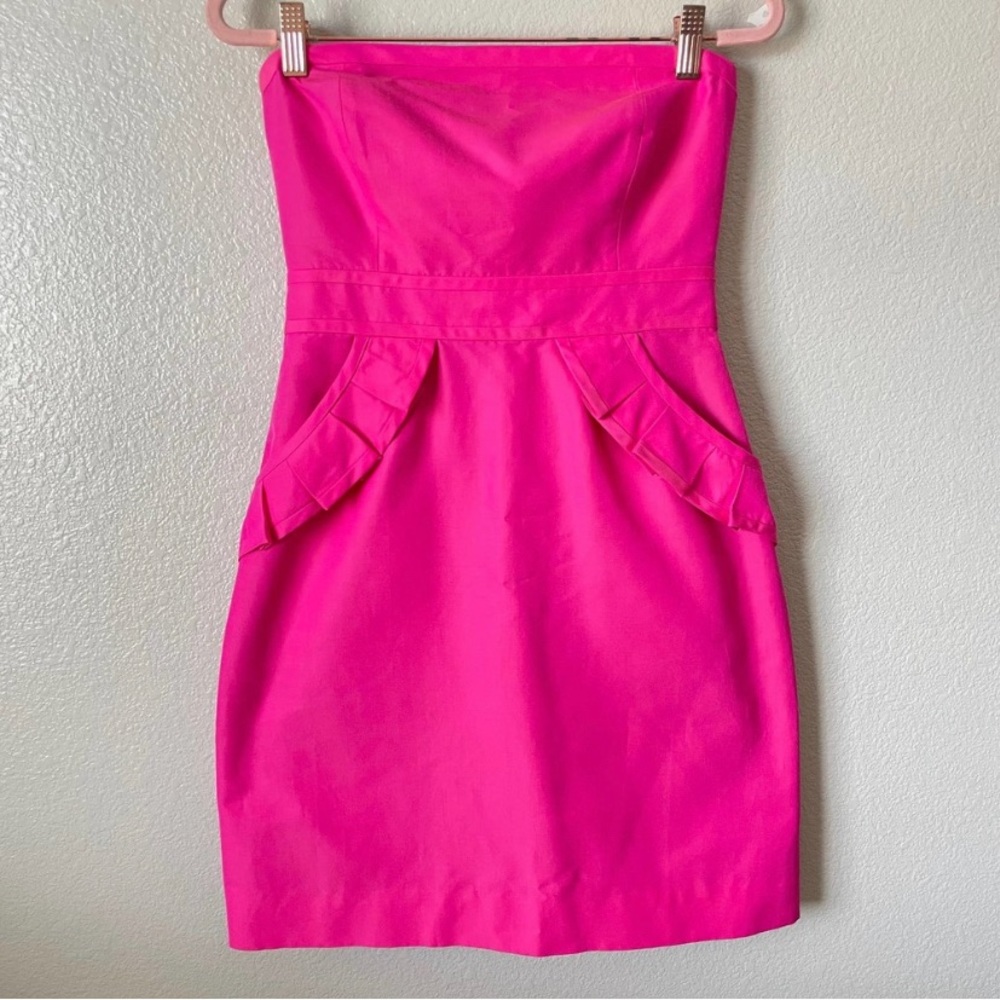 J. Crew Womens Mini Strapless Dress Size 2 Hot Pink Ruffle Cotton Silk Flamenca